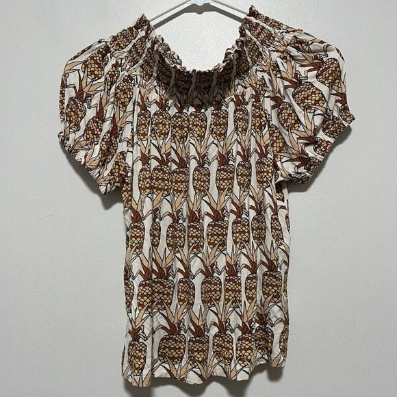 Anthropologie Porridge NWT Pineapple Off‎ Shoulder Bow Back Top Size XS - Picture 4 of 9